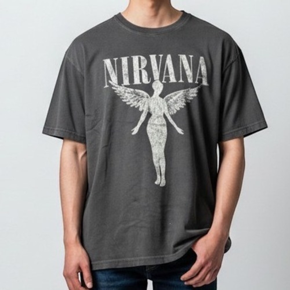 H&M Nirvana T-Shirt Mens Large Gray In Utero Angel Graphic Tee Grunge Streetwear